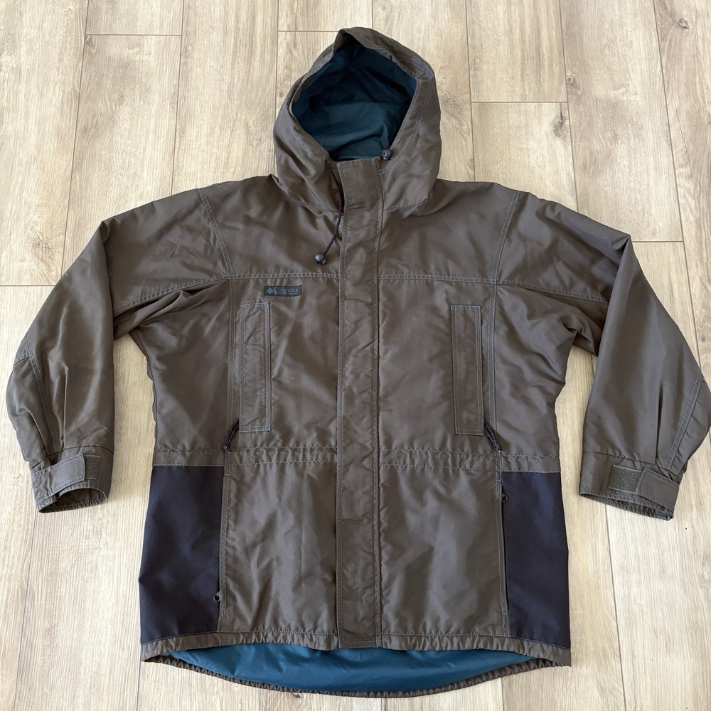 Vintage Columbia Jacket Mens Medium Green Blue Stowable Hood Gorpcore